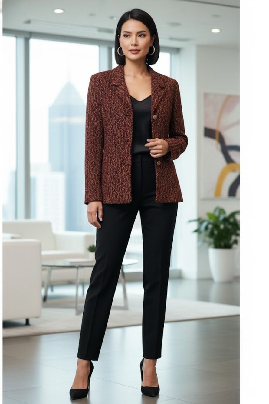 Vintage Serbin Women's Burgundy Button Front Chenille Blazer Jacket-Size XL